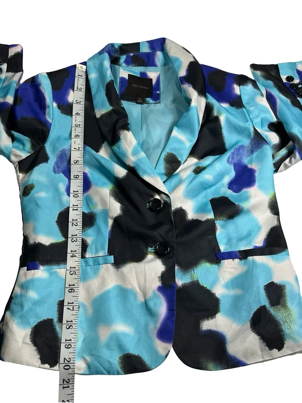 The Limited Blazer Women Blue Black Abstract Watercolor Spray Paint Jacket Sz XS